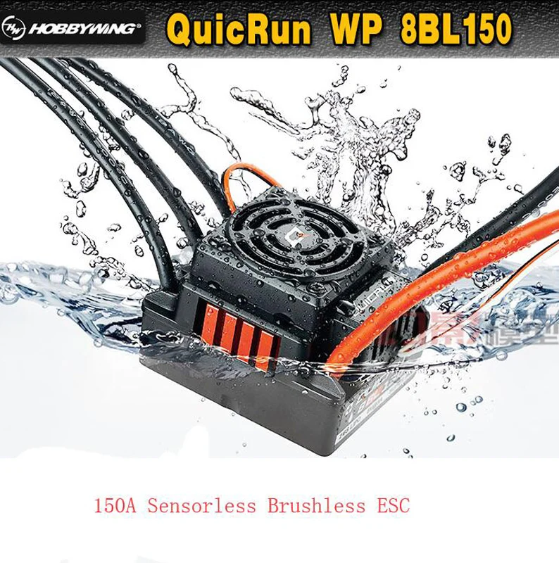 

HobbyWing QuicRun WP-8BL150 Black Sensorless Speed Controller Brushless WaterProof 150A ESC for RC 1/8 Crawler Truck Buggy Car