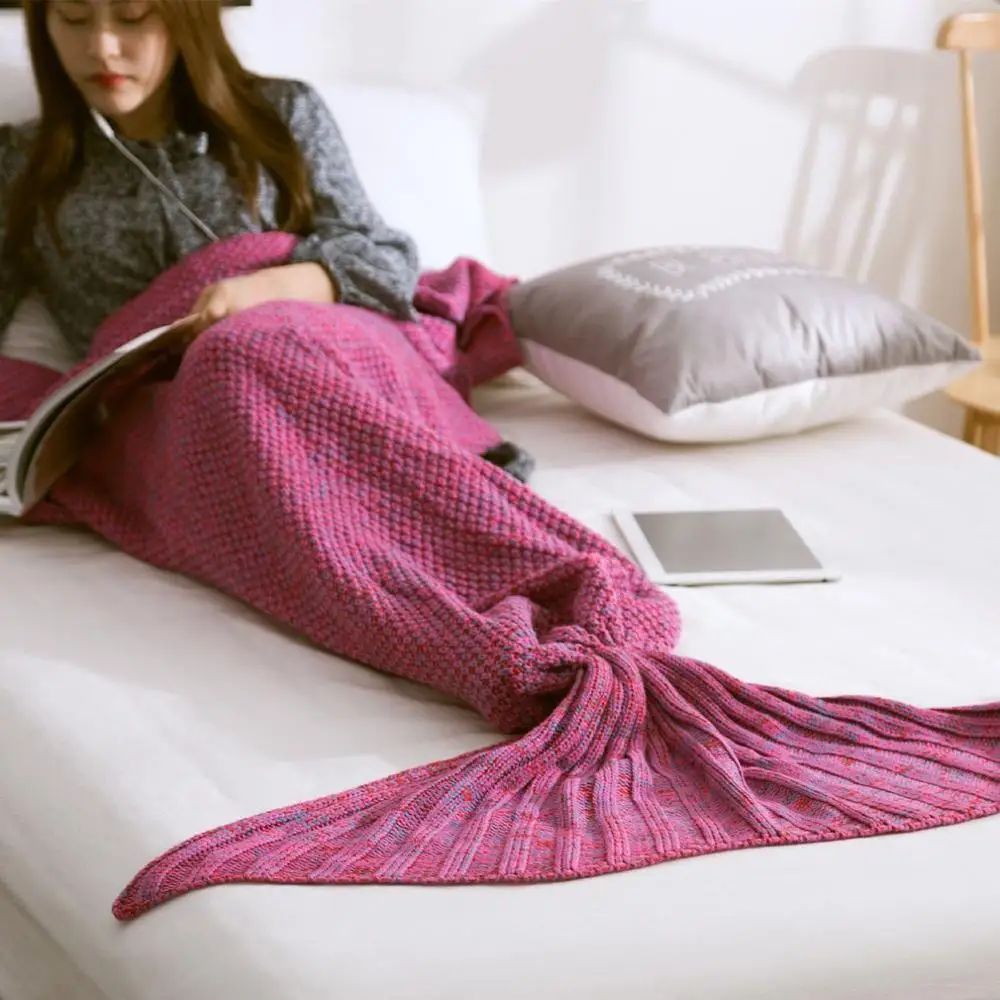 Теплое одеяло ручной работы с хвостом русалки, взрывное красочное вязаное кашемировое мягкое одеяло для дивана, для отдыха, время работы с ТВ-книгой - Цвет: purple