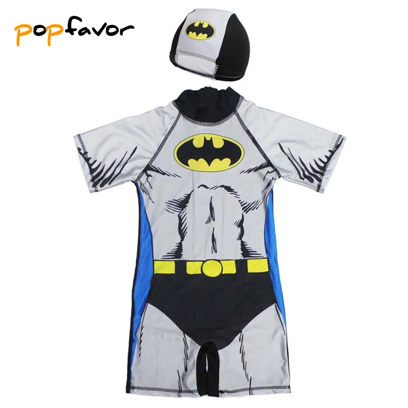 

POPFAVOR Brand Children One-Piece Swimsuit with Swimming Cap Batman Kids Swimwear Cartoon Costume Boy Bodysuit Swimming Suit
