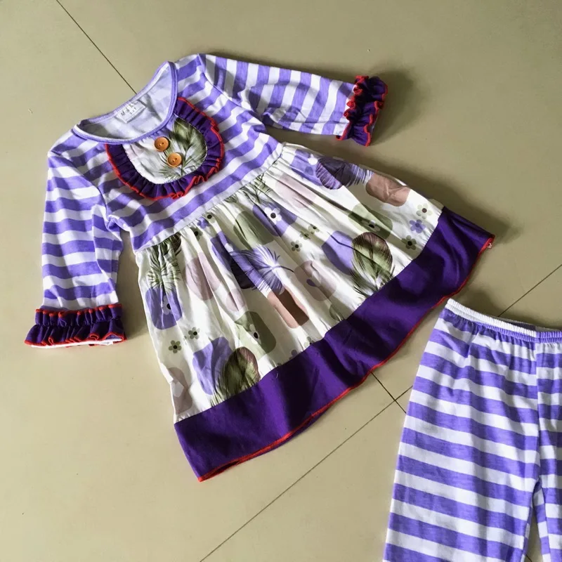 

100%cotton Summer and Fall Wide stripe cloth Flower print 3/4 sleeve style of Baby Girls Dress Apparel Accessory for present