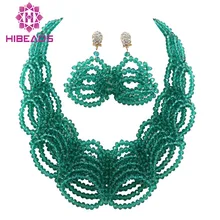 Новинка сине Зеленый Африканский Бусины комплект ювелирных изделий ручной работы нигерийской свадьбы Африканский костюм невесты Ювелирные наборы aes940