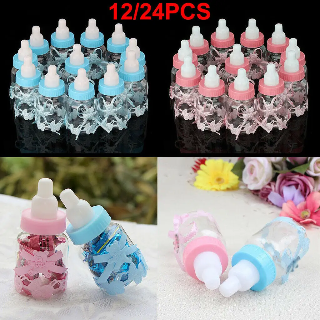 

24pcs/Lot Baby Shower Gift Milk Bottle Candy Box Storage Bottle Boy Girl Baptism Christening Brithday Party Favors Candy Box