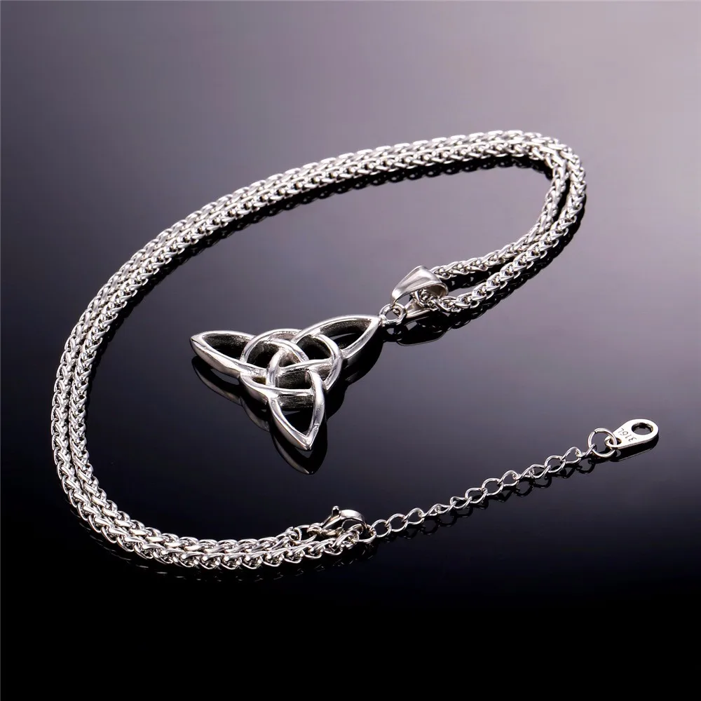 U7 Viking Jewelry Celtic Knots Necklaces & Pendants Triquetra Gold Color Stainless Steel Men Chain Gift Irish Knot Charm P722