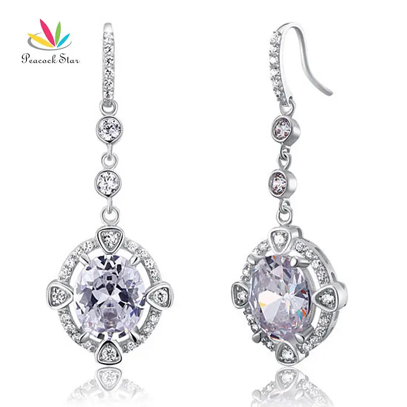 Peacock Star Vintage Style Dangle Drop Earrings Solid Sterling 925 Silver Wedding Bridal Jewelry CFE8017