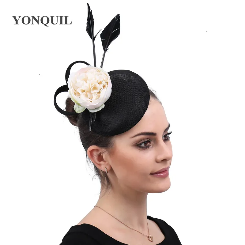 Fascinator Hat Vintage with Clip Flower Feather Black Wedding Races Party 
