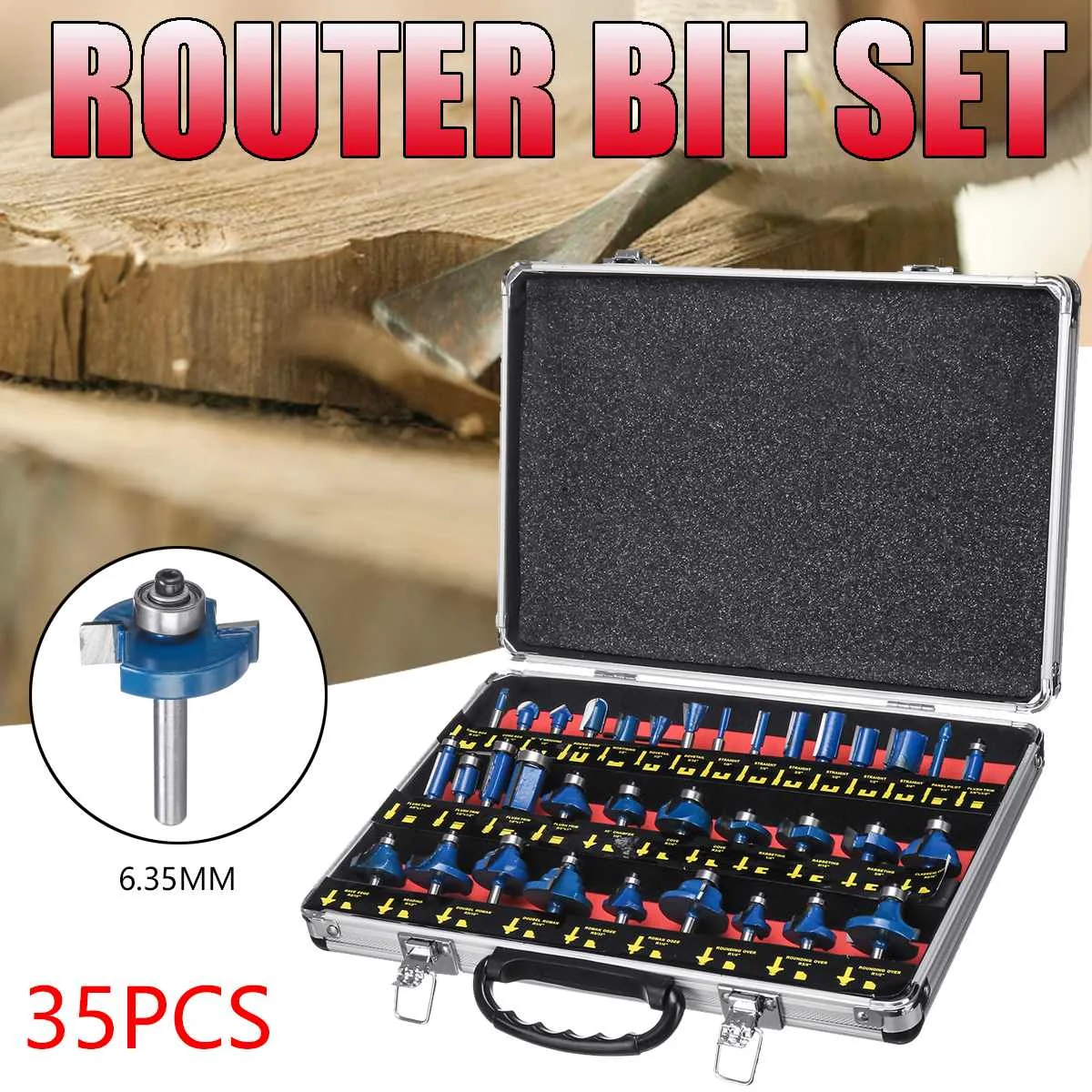 

35PCS 1/4 Inch 6.35mm Wood Milling Cutter Shank Router Bit Set Trimming Machine Tool for Electric Trimmer Wood Work Cutting Kit