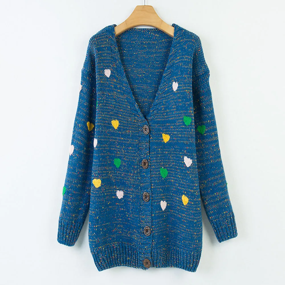 Korean Style Autumn Cardigan Sweater Heart Shaped Button Sweet Girl