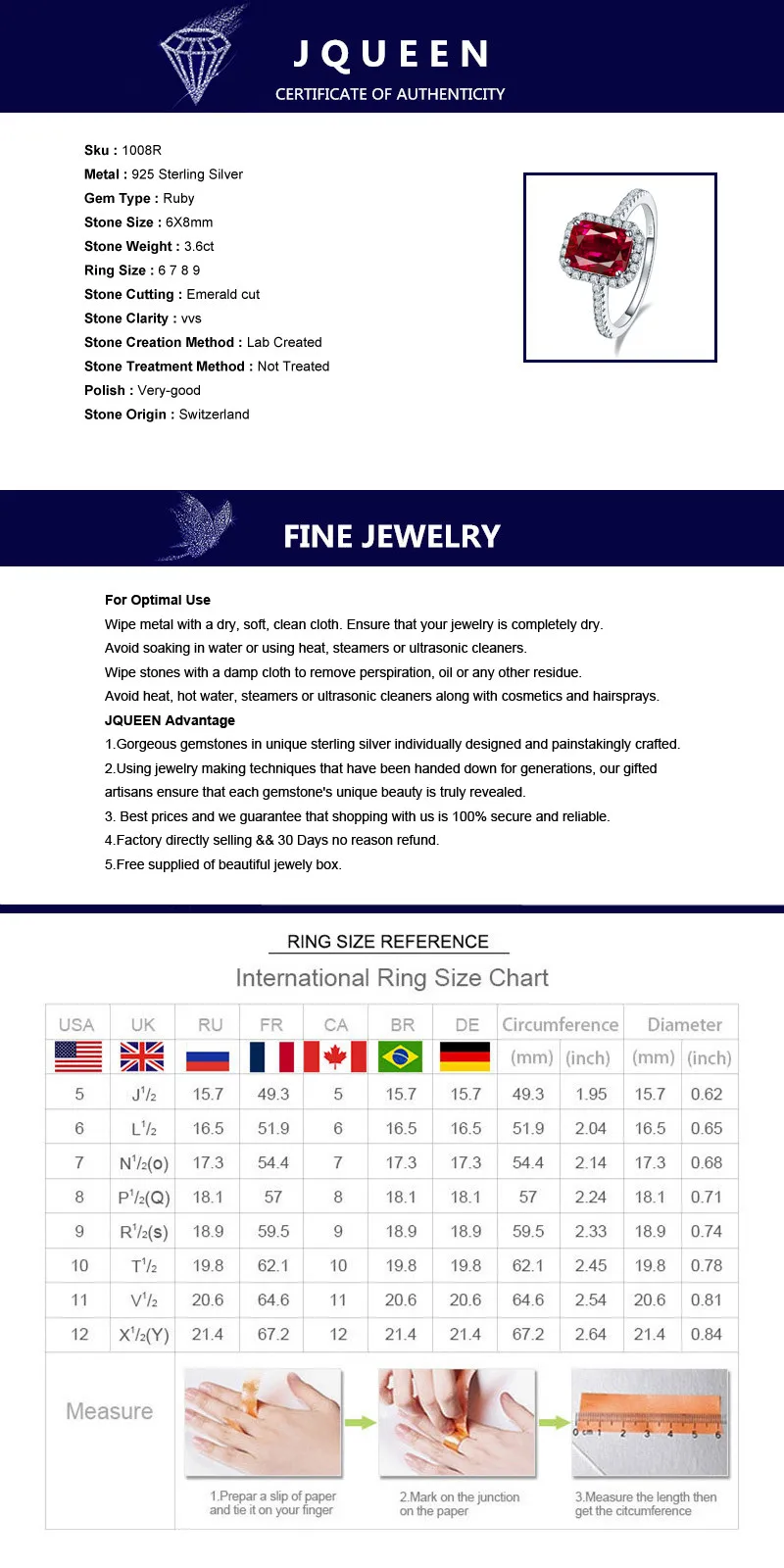 Горячая 3.6ct голубь крови красный рубин обручальное кольцо чистого твердого 925 пробы серебра квадратной огранки ювелирные изделия с коробкой