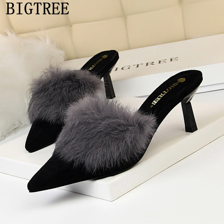 black heels fur