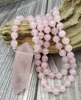 YA3998 Natural Rose Quartzs Point Rose Quartzs Beads Knotted Handmade Necklace 4