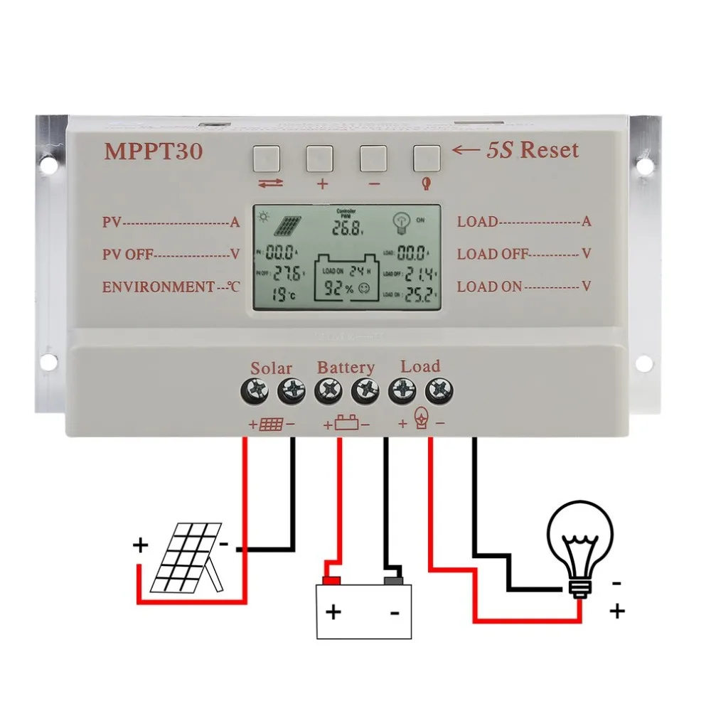 

Professional Solar Charger Controller Solarpanel Battery Intelligent Regulator MPPT 30A LCD 12V/24V With USB Port External Probe