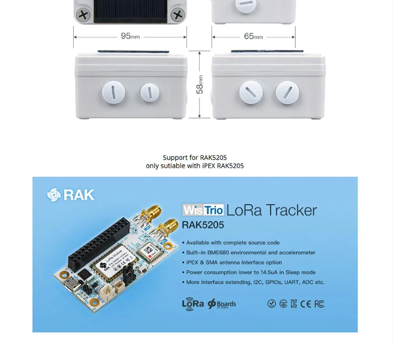 Открытый сенсор узел корпус с солнечной панелью для iPEX RAK5205 трекер доска LoRa аксессуары IP67 Номинальная Водонепроницаемая Q050