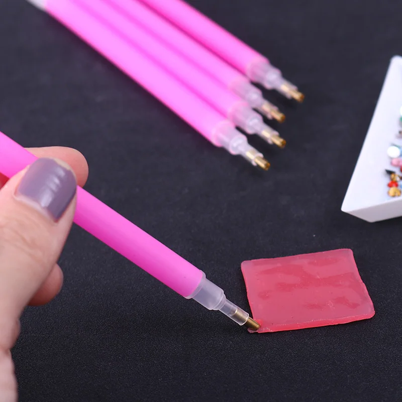 5 шт., двойной дизайн ногтей, стразы, кристалл, Пикер, розовая ручка, шпильки, выбор 3D украшения, DIY, набор инструментов для дизайна ногтей