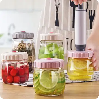 

Vacuum Airtight And Sealed Mason Jar Candy Organizer Snack Cans Grain Glass Container Dried Fruit Storage Bottles With Lid
