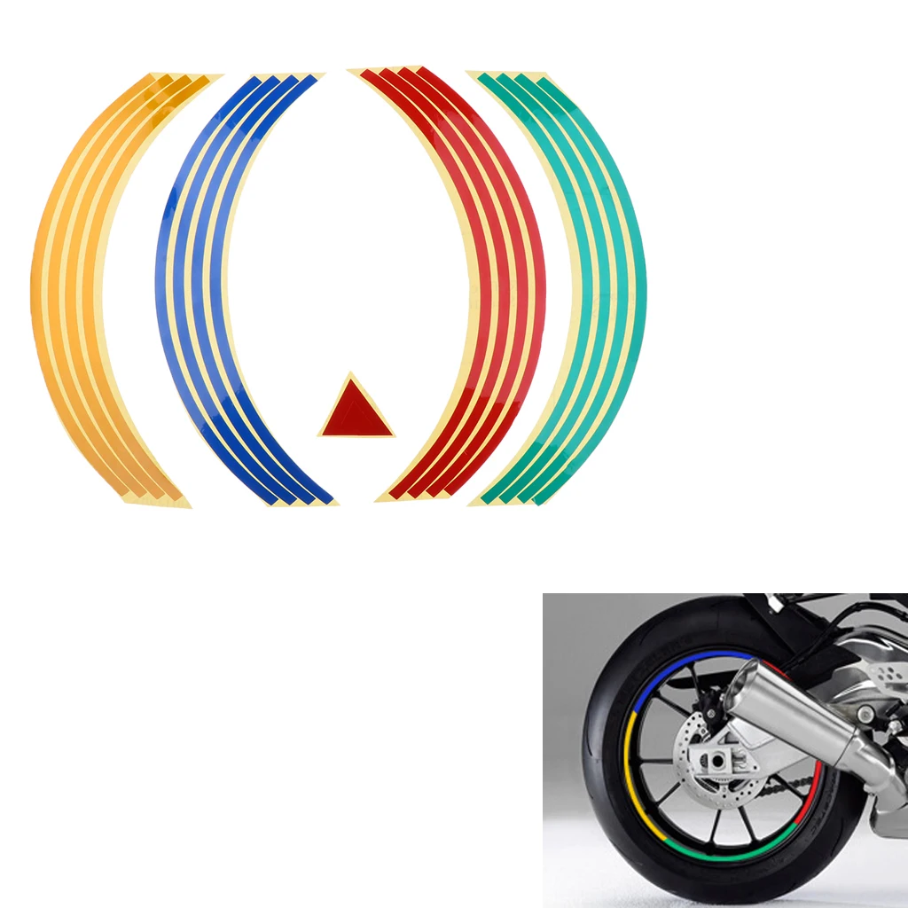 Motorcycle Rim Tape Reflective Wheel Stickers Decals Set Kit 17 Inch Pre-Curved For Easy Installation