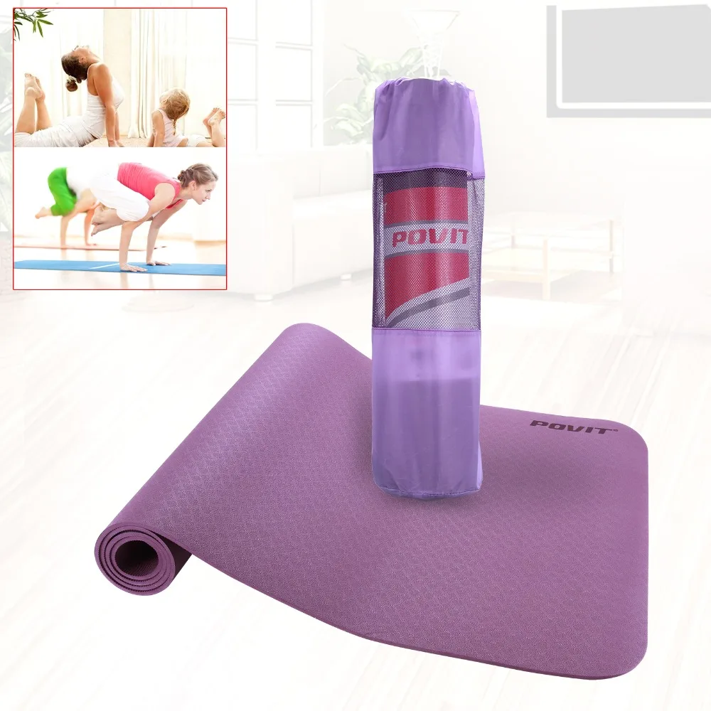 

POVIT Folding Double-sided Non-slip Surface Light Weight Comfortable 6mm Natural Rubber TPE Yoga Mat for Beginner with Bag