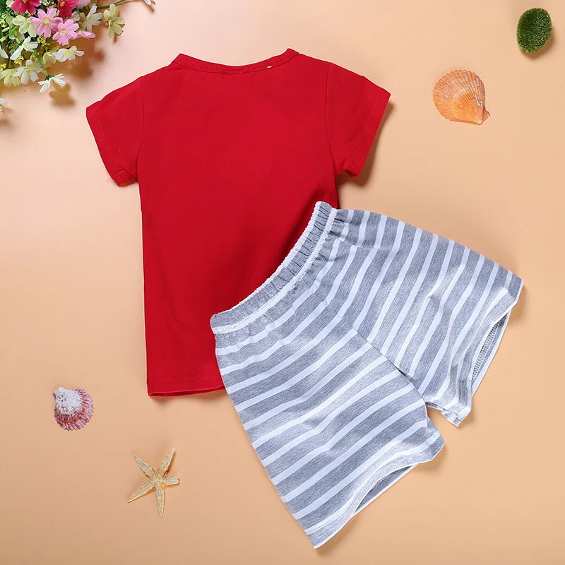 Повседневные комплекты одежды для маленьких мальчиков летняя детская футболка в морском стиле комплекты с шортами в полоску хлопок, Детская футболка с якорем в морском стиле
