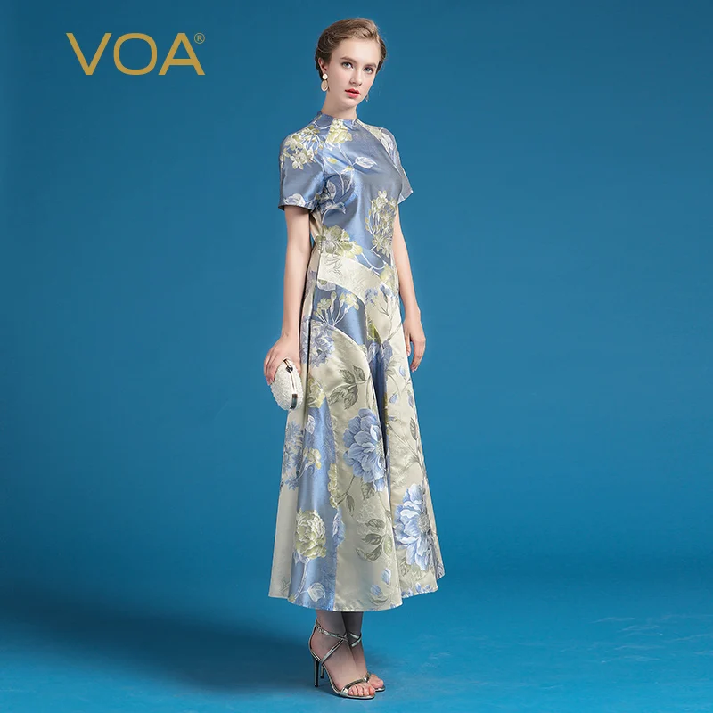 VOA Plus Size Zijde Jacquard Zilver Beige Sexy Slim Party Jurk Chinese Stijl Elegante Vintage Vrouwen Maxi Lange Jurk Lente a7575 VOA Plus Size Zijde Jacquard Zilver Beige Sexy Slim Party Jurk Chinese Stijl Elegante Vintage Vrouwen Maxi Lange Jurk Lente a7575
