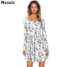 Messic Women Autumn Winter Vintage Dress Long Sleeved Print Floral Dress Women Retro Vintage Elegant Tunic