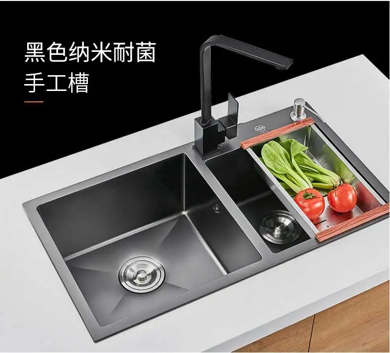 不锈钢水槽_手工不锈钢水槽双槽厨房洗菜盆纳米洗碗池台下黑色双槽---阿里巴巴_01