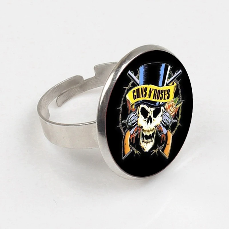 

2019 Hot Popular Rock Band Guns N Roses Art Picture Glass Dome ring Vintage Skull Punk Jewelry for Fans