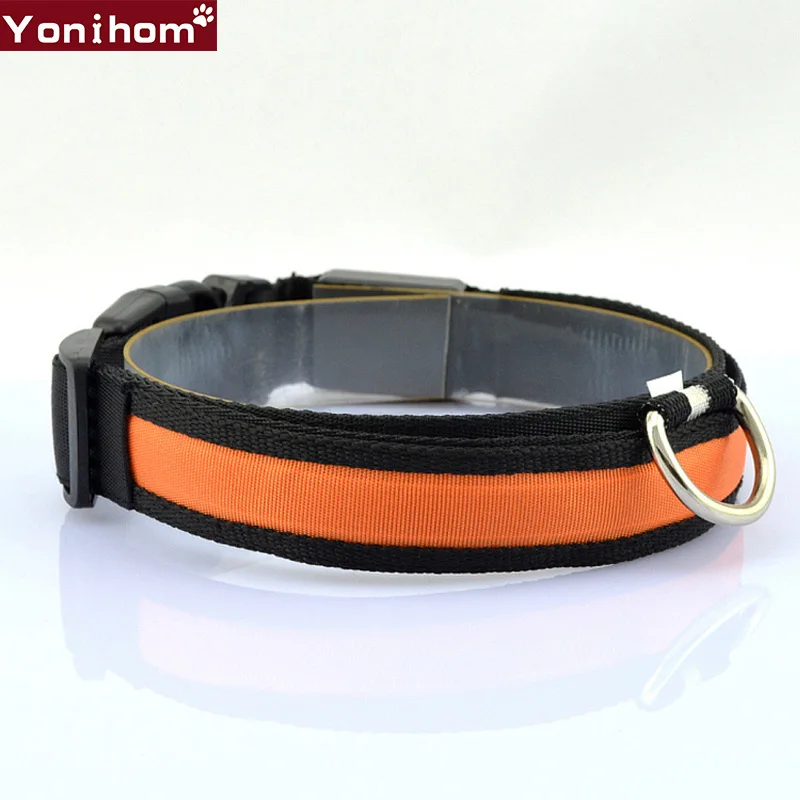 Nylon LED Pet Dog Collar Luminous Night Safety LED Dog Collar Light For Cat Flashing Glow In The Dark Pet LED Collars Electronic - Цвет: Orange