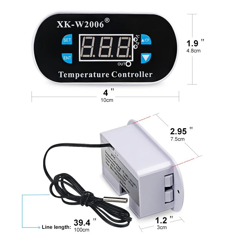 XK-W2006 Цифровой Термостат 110 В 220 в 12 В регулятор температуры для инкубатора 10А термостат для нагрева охлаждения терморегулятор