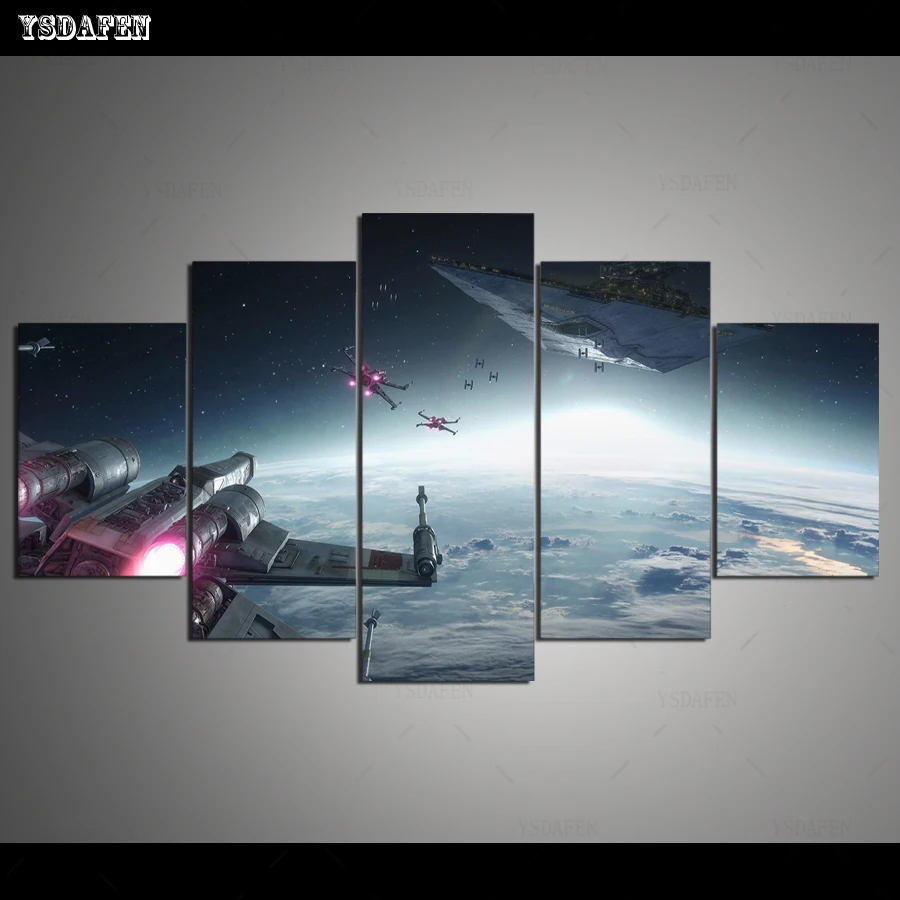 Drop Shipping HD 5 panel Canvas Art Rich And Star Wars painting panther mountain Poster Picture For Living Room VH-1662 | Дом и сад