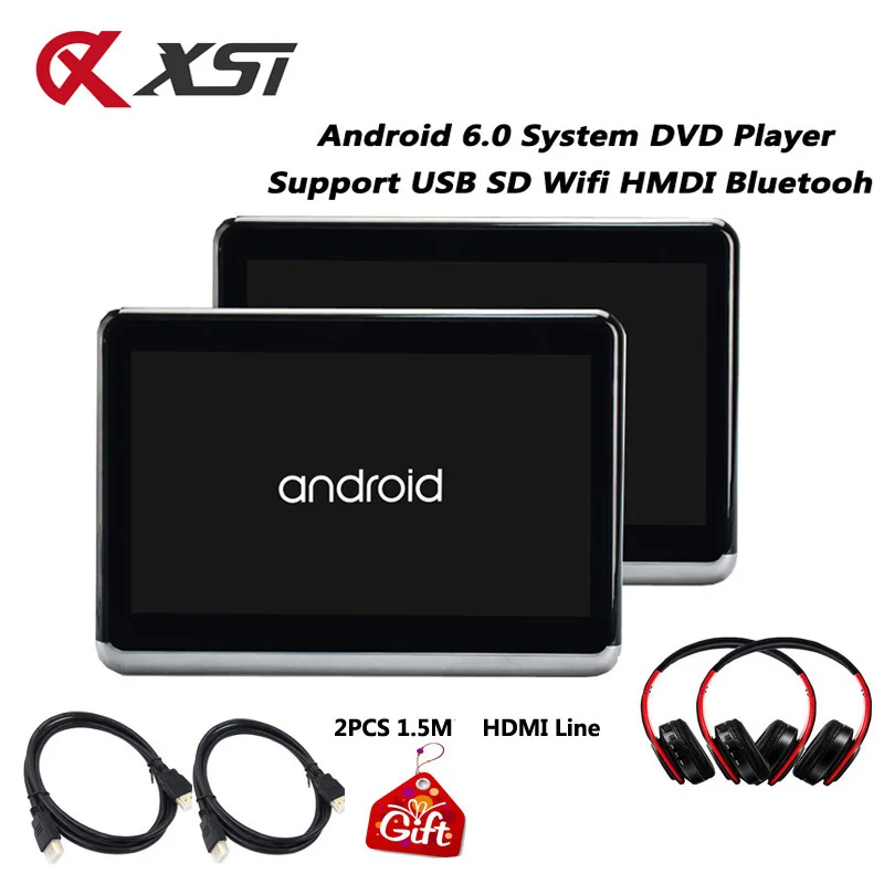 

XST 2PCS 10.1 Inch Android 6.0 Car Headrest DVD Monitor Player HD 1080P Video With WIFI/HDMI/USB/SD/Bluetooth/FM Transmitter
