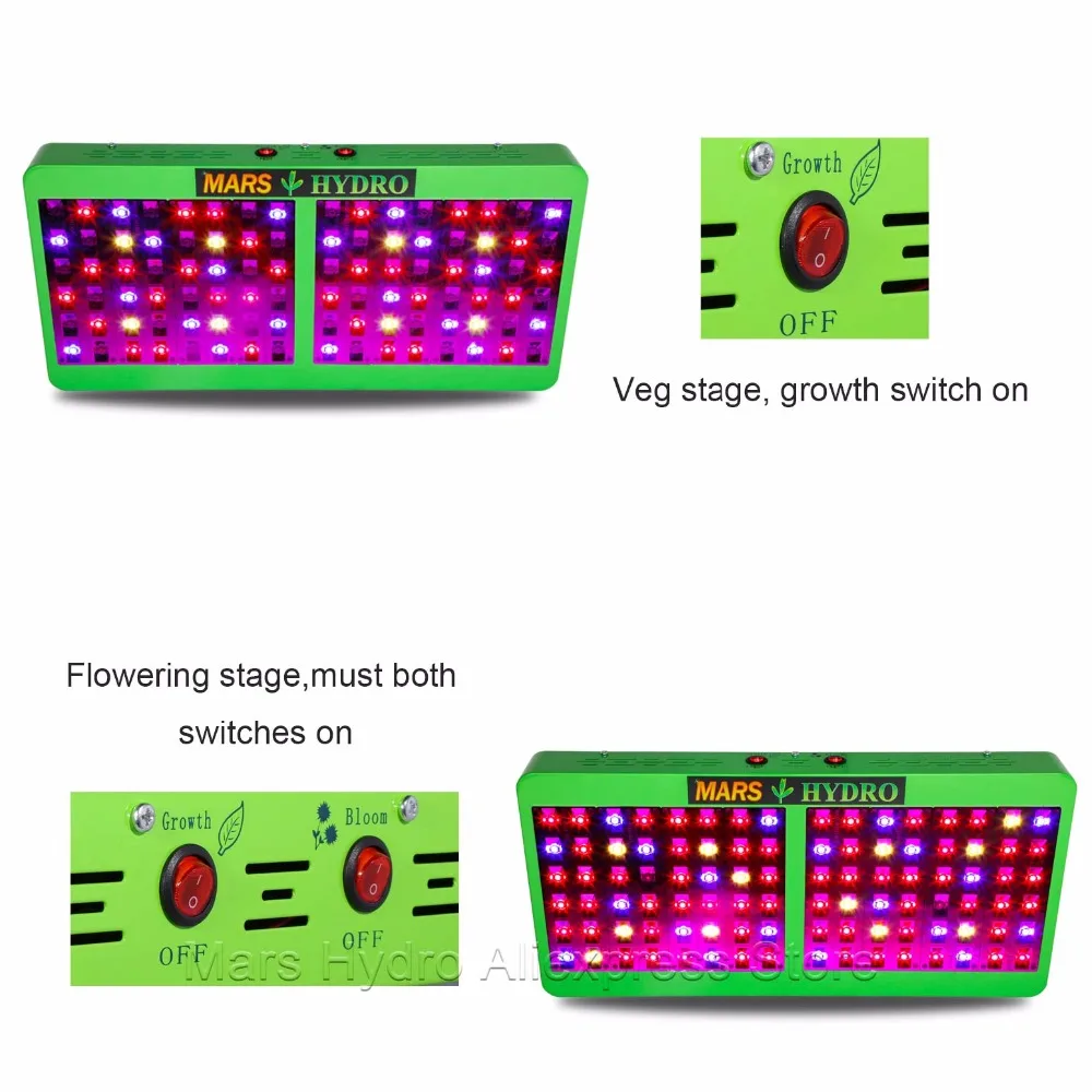 2 шт. Mars Hydro Reflector 600 Вт Светодиодный светильник для выращивания комнатных растений, для выращивания растений, полный спектр, переключатель для роста/цветения, гидропонная система