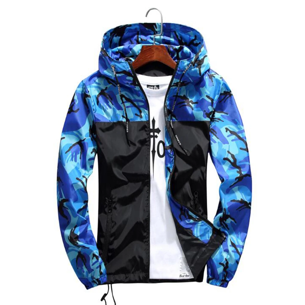 

Men Bomber Jacket Thin Slim Long Sleeve 2018 Hip Hop Camouflage Military Jackets Hooded Windbreaker Zipper Outwear