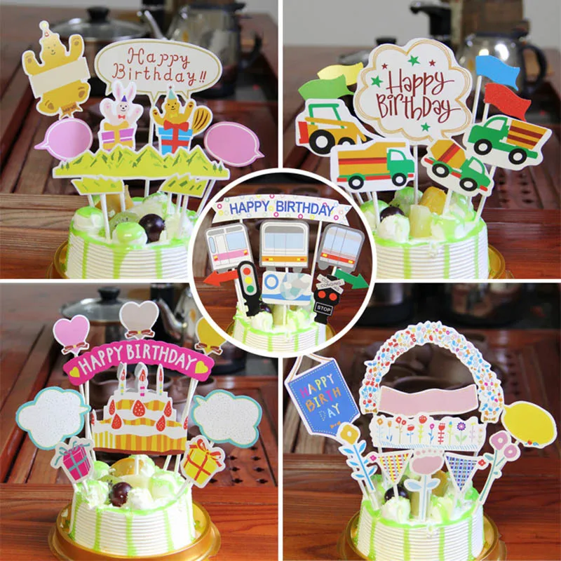 

6 Styles Birthday Cake Decoration Cute Cartoon Car Cupcake Cake Topper Cake Flags Baby Shower Children Kids Party Supplies
