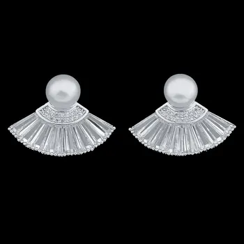 

GODKI Sector Imitation Pearl Full Cubic Zirconia Engagement Women Wedding Party Nightclub Statment Earring Stud Fashion Jewelry