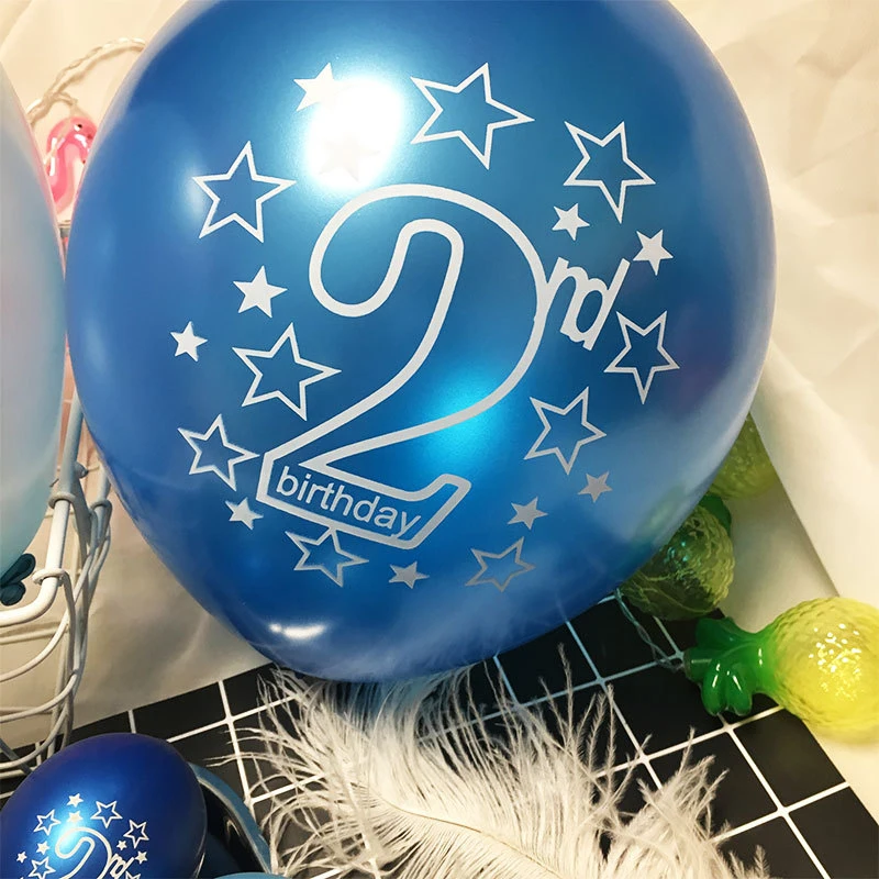 

10pcs/set Round Latex Balloon Boy Girl Happy 2nd Birthday Printed Globos Baby Birthday Baby Shower Party Decoration New