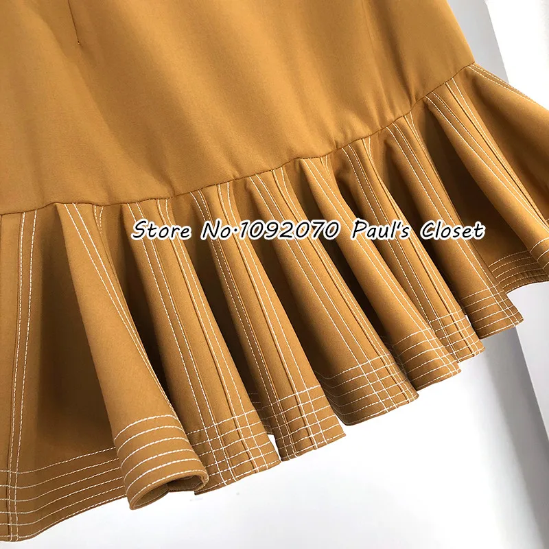 Женская рубашка в стиле сафари с длинными рукавами с карамелькой и оборкой, шерстяная юбка