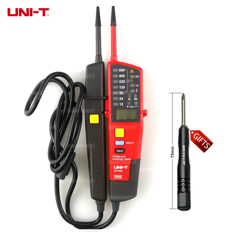 

UNI-T UT18C Auto Range Voltage meter and Continuity Tester with LCD/LED Indication Date Hold RCD Test and No Battery Detection