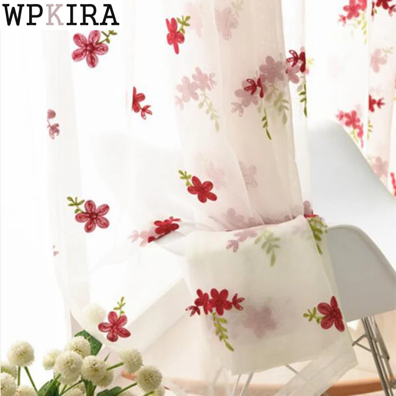 

Embroidered Pink Flower Voile Sheer Curtains for Living Room Flower Tulle Curtain Drapes For Children Girls Bedroom 261&30