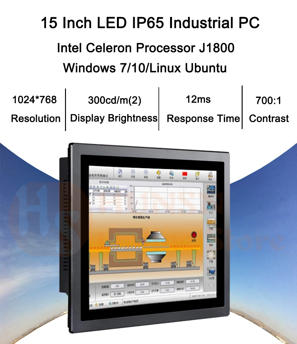 15 дюймов 2 мм IP65 промышленная панель ПК, 10 точек емкостный сенсорный, Windows 7/10, Linux, Intel Celeron J1800, [DA15W]