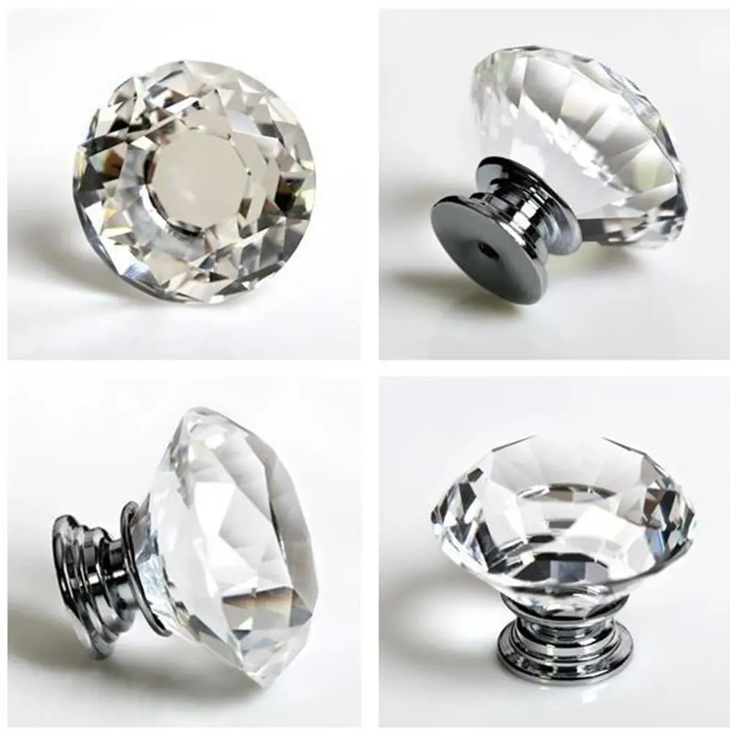 

New Modern Home Transparent Crystal Cabinet Knobs Drawer Pull Round Cut Handles