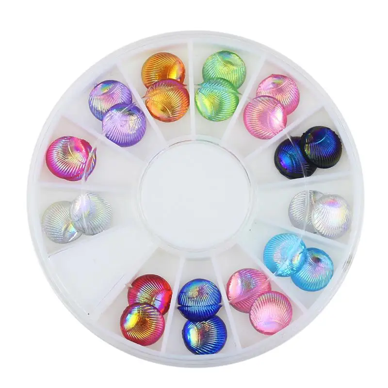 

24 Pcs 12 Colors Round Shell 3D Nail Art Supplies Tips Glitter DIY Charms Conch Wheel Nails Decorations Ongle ZP120