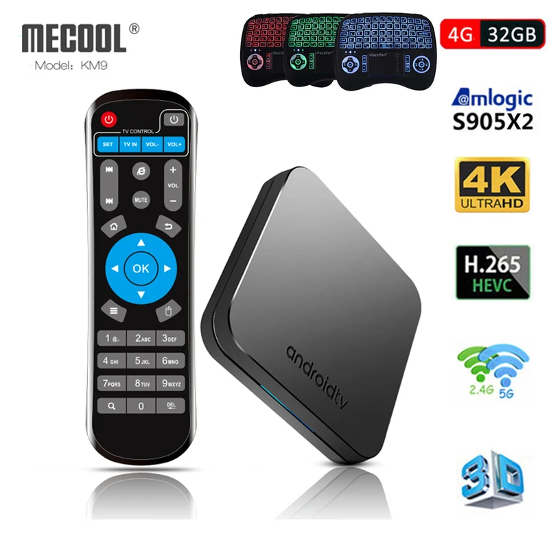 

2019 MECOOL Android 9.0 Smart TV Box Amlogic S905X2 Quad Core DDR4 RAM 32GB ROM 2.4G/5G Dual WIFI Bluetooth 4.1 4K Set Top Box