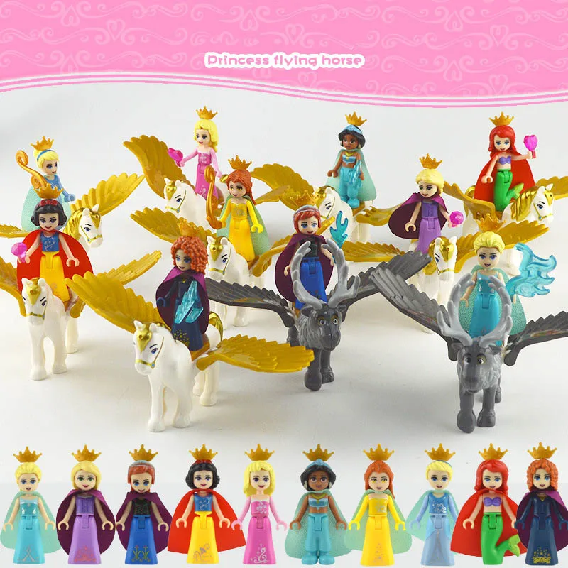 Comprar 10 Uds. Nuevo LegoINGlys niña amiga cuento de hadas princesa sirena Elsa Anna bella caballo volador bloques de construcción ladrillos figuras Juguetes