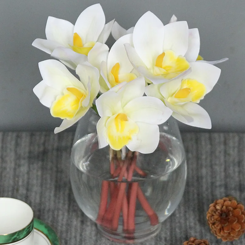 Искусственные шелковые цветы 4 шт Орхидея на свадебный букет украшения DIY свадебный букет - Цвет: white