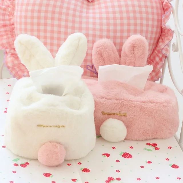 

Candice guo! creative plush toy cute sweet rabbit ears fluffy tissue box cover home paper towel case birthday Christmas gift 1pc