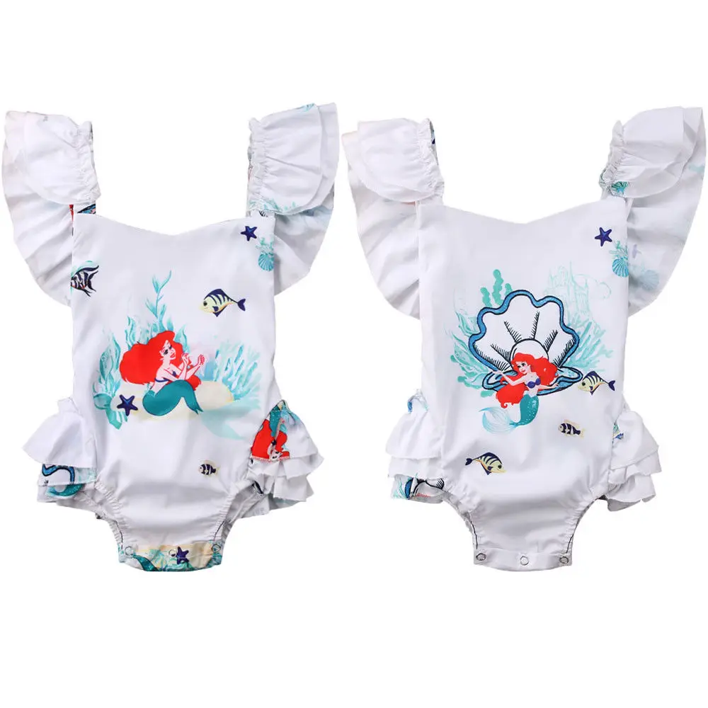Cartoon Mermaid Toddler Baby Girls Lace Bodysuit Romper Jumpsuit Outfit Clothes