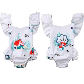 

Cartoon Kids Toddler Baby Girl Mermaid Romper Jumpsuit Outfits Sunsuit