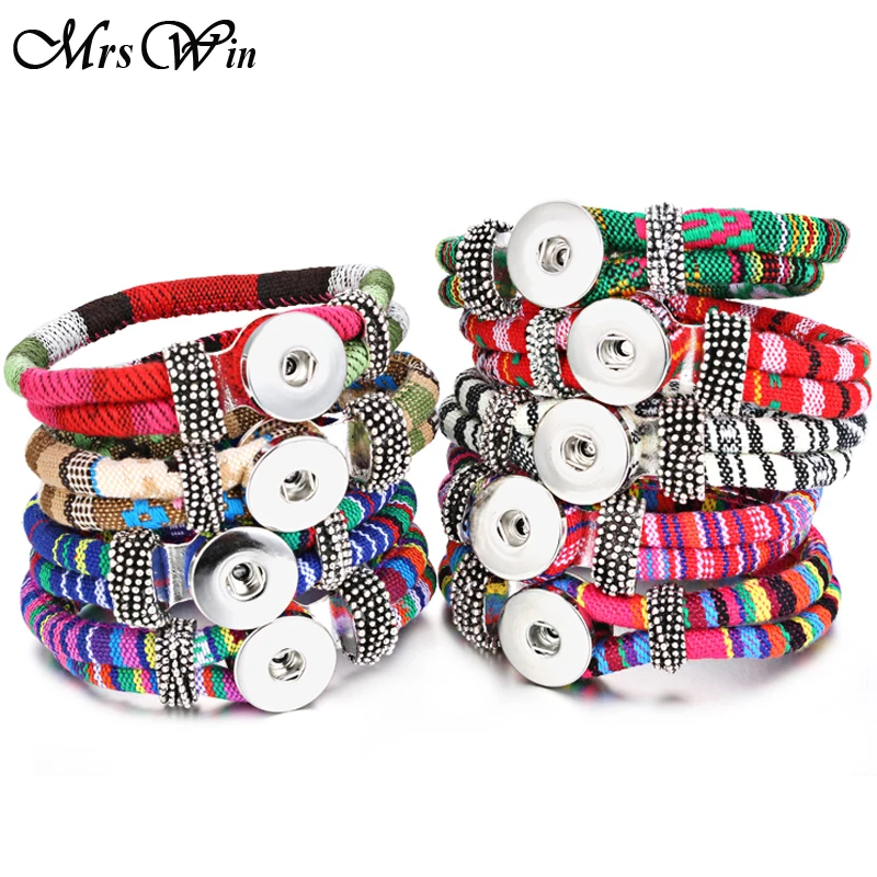 

10Pcs/lot Wholesale Bohemian Snap Bracelets for Women button Braided leather Bracelet 18mm snap jewelry
