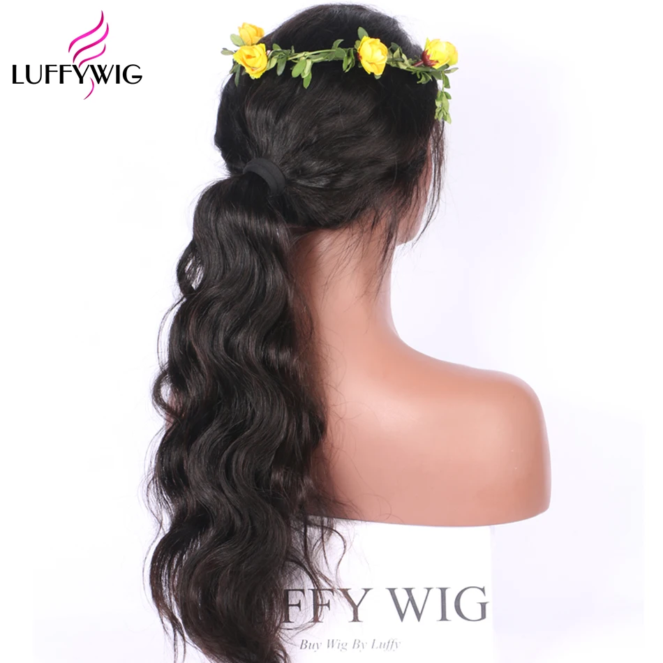 LUFFYHAIR бразильские Remy человеческие волосы 13x6 парик фронта шнурка волнистые натуральные черные 6 дюймов глубокие расколы предварительно сорванные человеческие волосы парик