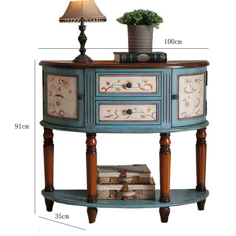 

The American style made the old gateway table solid wood blue semicircle cabinet engraved small side table