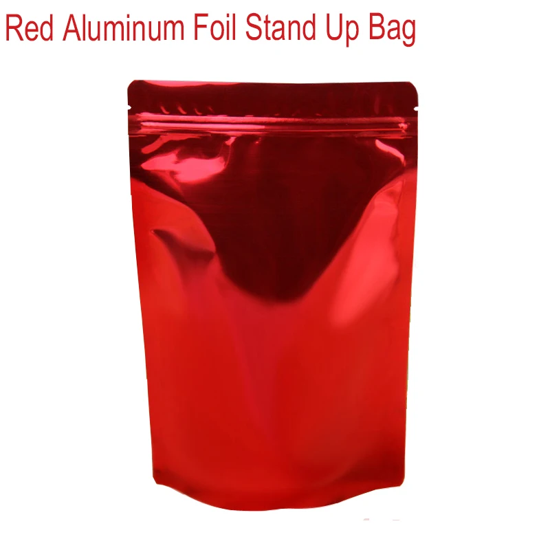 50pcs/lot Red Aluminum Foil Stand Up Airtight Zipper Pouches Smell Leak